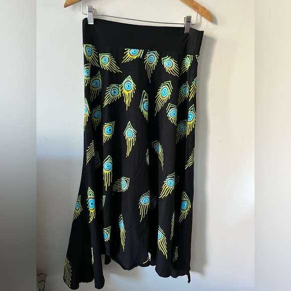 Design By Naomi Peacock Feather Print Black Skirt Large - Picture 1 of 9